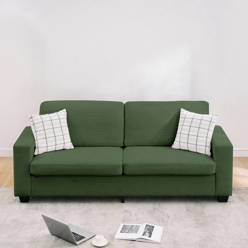 3 Seater Corduroy Upholstered Couches, with Wide Armrests, 83" - Green