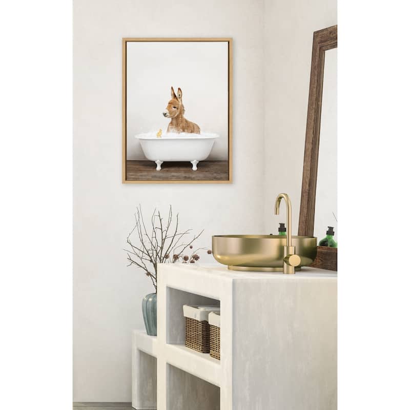 Kate and Laurel Baby Donkey Rustic Bath Framed Canvas by Amy Peterson