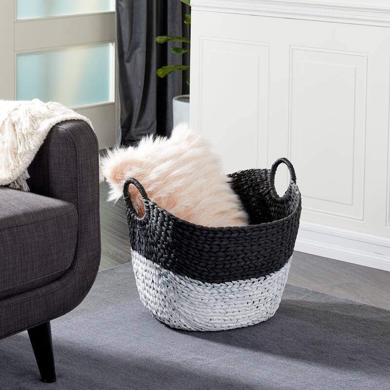Seagrass Handmade Large Woven Decorative and Functional Storage Basket with Handles - Brown, White, Black
