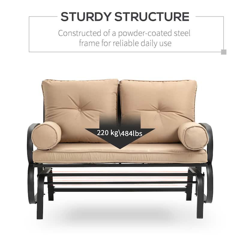 Outsunny 2-Person Outdoor Glider Bench, Patio Double Rocking Swing Loveseat with Steel Frame and Cushions