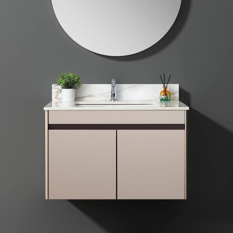31 Inch Marble Vanity Top,Bathroom Vanity Top with Undermount Rectangular Middle Sink and 4 Inch Height Backsplash