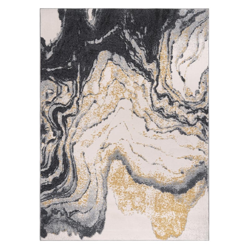 Lela Collection Neutral Ivory, Grey, and Gold Abstract Polyester Rug