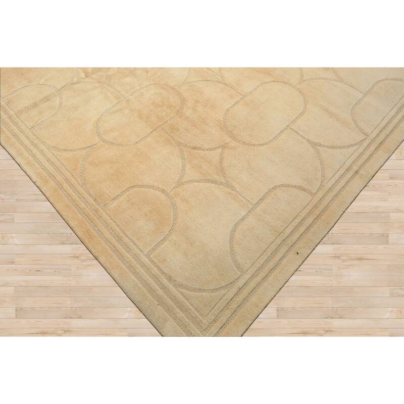 9'10''x13'10'' Tibetano Hand Knotted Wool & Linen Ivory Tibetan Art Deco Rug - 9' 10'' x 13' 10''