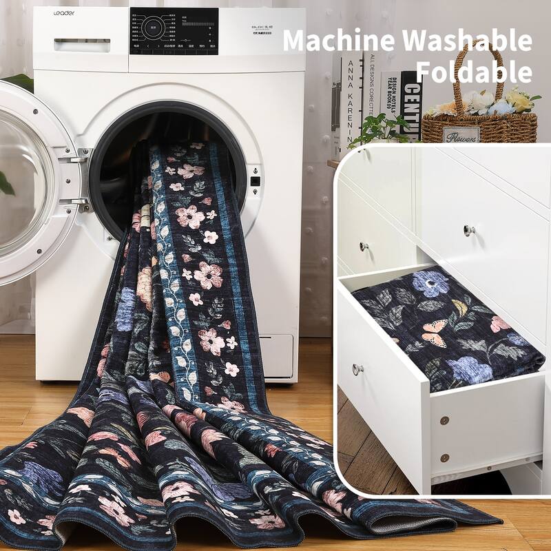 Garvee Farmhouse Distressed Floral Vine Area Rug