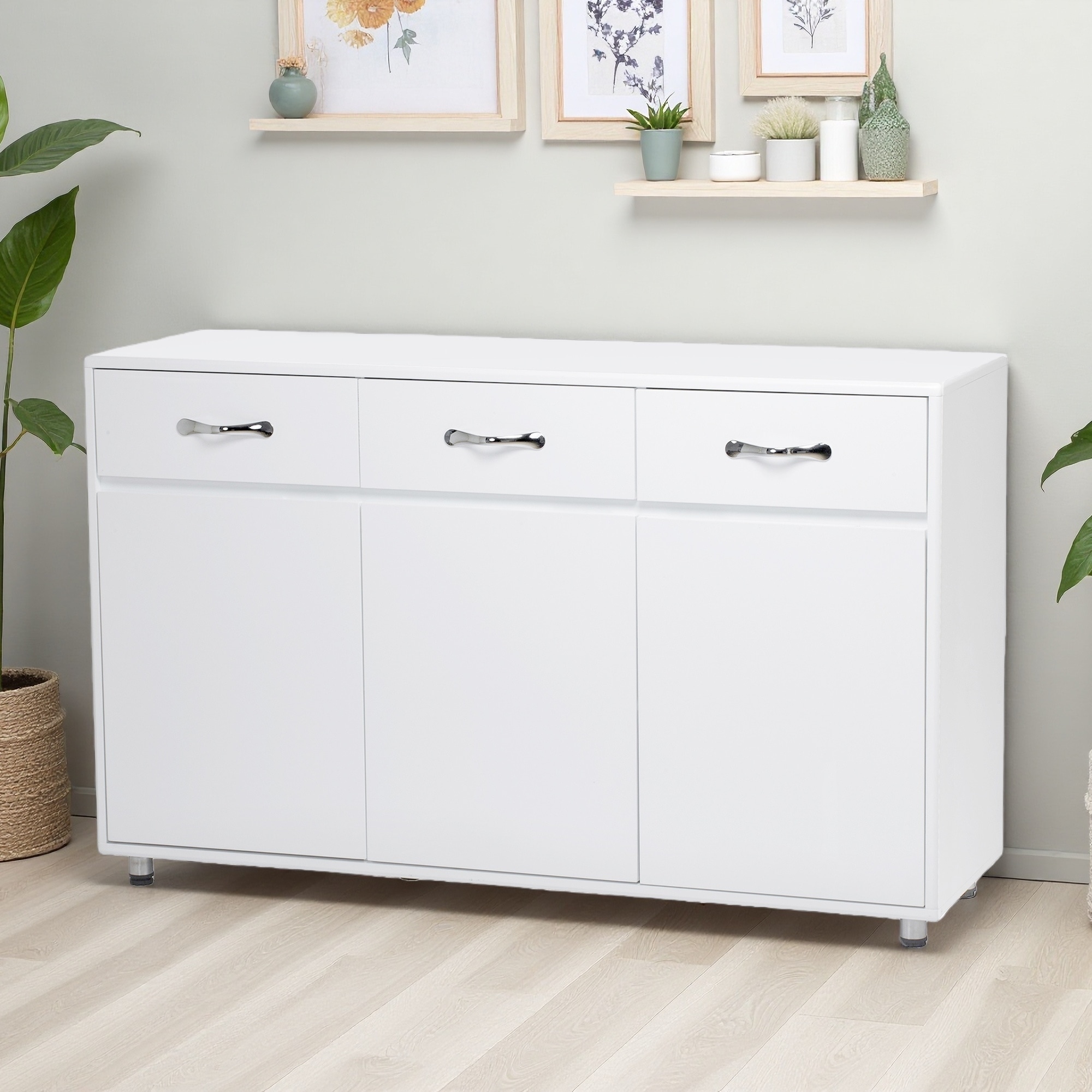 Modern Side Table with 3 Drawers & 3 Doors, Storage Cabinet for Living Room, Bedroom, or Entryway