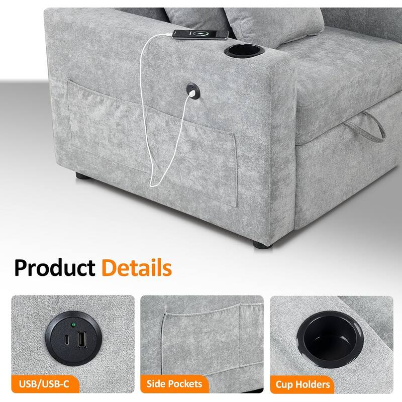 MCombo 3 in 1 Convertible Sleeper Sofa Bed, Pull Out Couch with Adjustable Backrest, Upholstered Recliner Chair VN6001