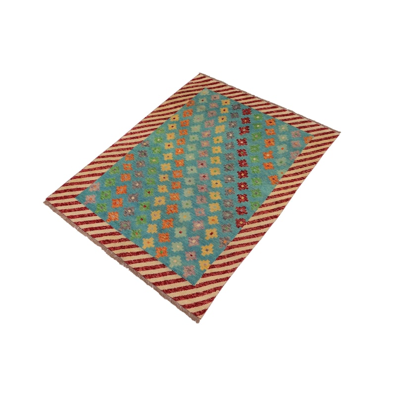 Contemporary Balochi Clarke Blue/Beige Hand Knotted Wool Rug - 4'0'' x 5'10''