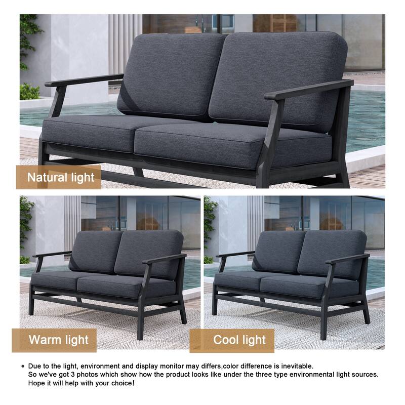 Patio Teak Wood Outdoor Loveseat Sofa with Cushions