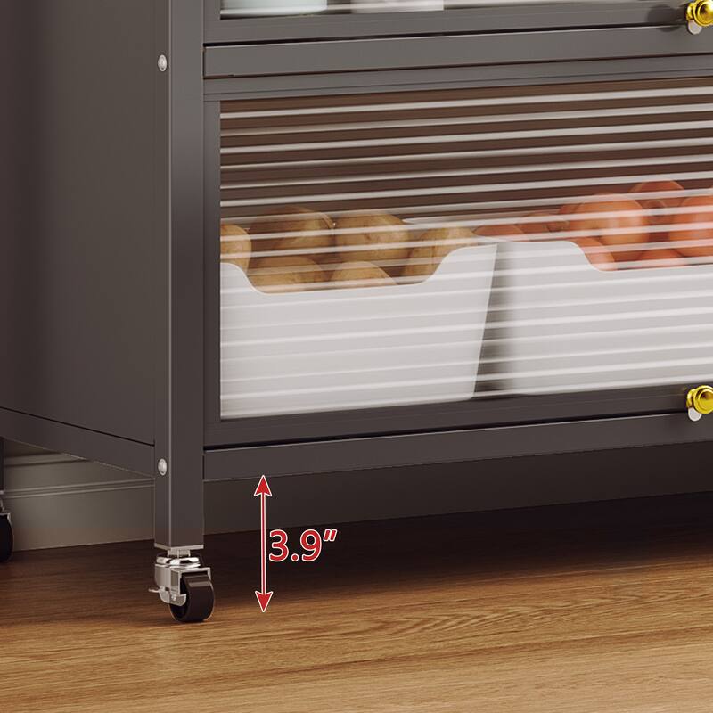 65'' Tall Kitchen Bakers Rack with Flip Door Cabinet, 5 Tier Microwave Stand Coffee Bar with Pegboard Hooks