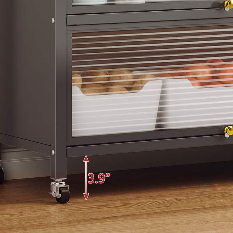 Kitchen Storage Cabinets with wheels - Bakers Rack Countertop, Microwave Oven Shelf Cabinet, Storage Organizer