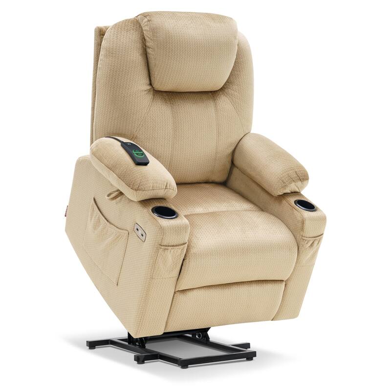 MCombo Large Power Lift Recliner Chair with Massage, Cup Holders, Extended Footrest, Fabric 7516 - Beige
