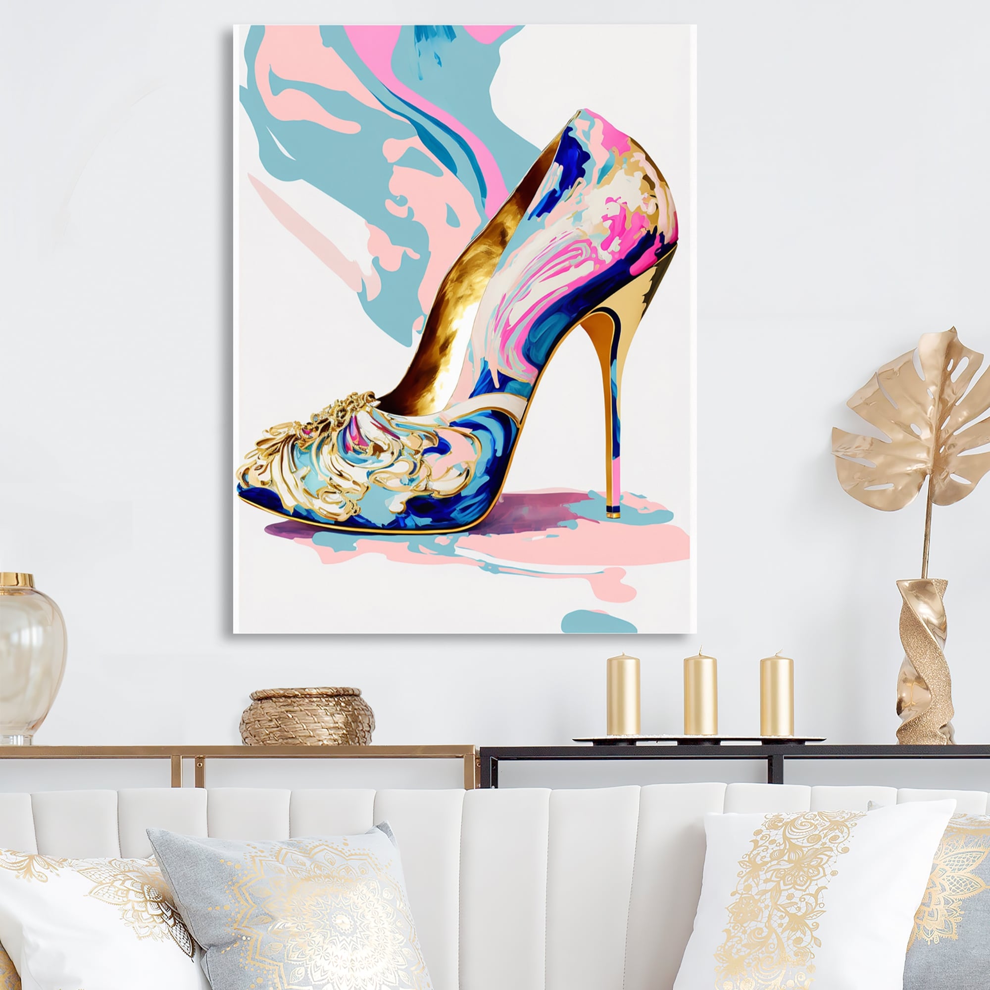 Designart 'Pink And Blue Art Deco High Heel Shoes II' Fashion