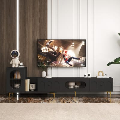 Homary Wood Rectangle Extendable TV Stand Media TV Console with Storage Space
