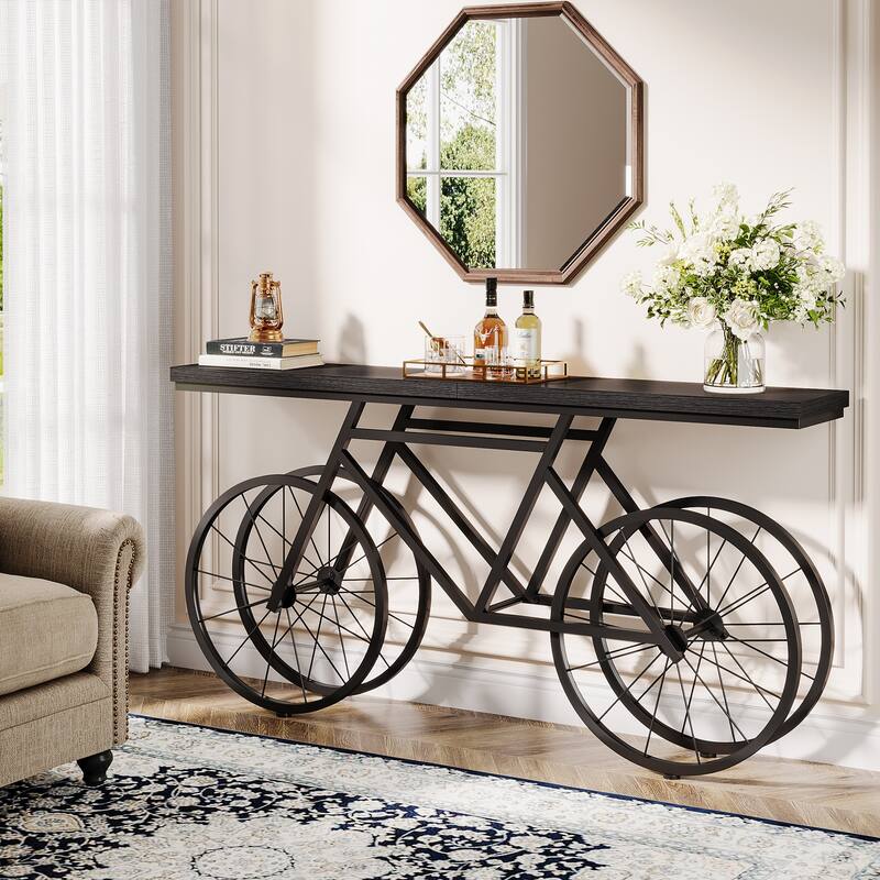 70.9 inch Extra Long Console Table with Bicycle Base, Narrow Sofa Table Industrial Entryway Table