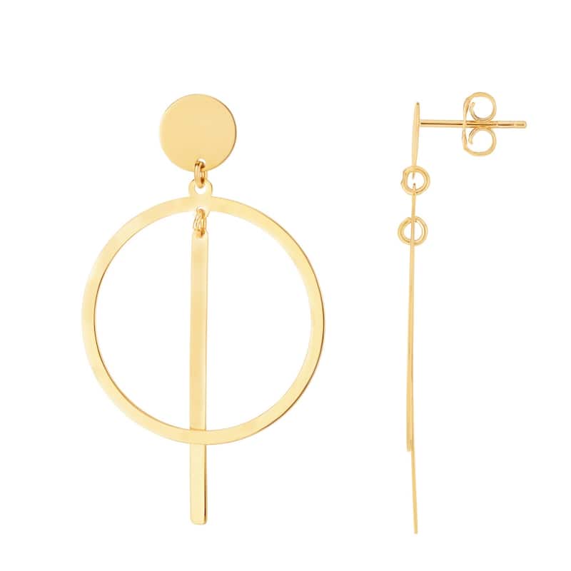 Curata 14k Yellow Gold 43.7x24.9mm Modern Circle Statement Dangle Earrings