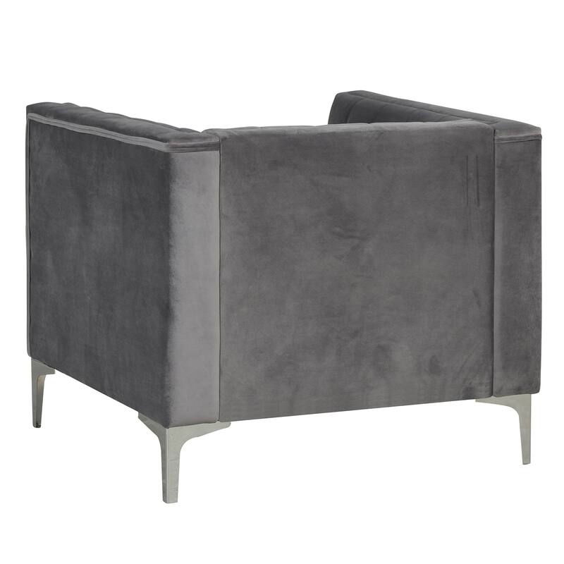 Morden Fort Modern 2 Pieces of Chair and Loveseat Set with Dutch Velvet Grey, Iron Legs