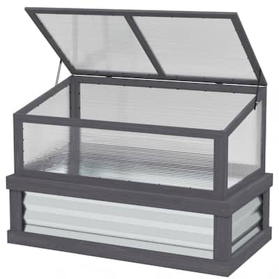 Raised Garden Bed with Cold Frame Greenhouse Fir Wood and Galvanized Steel for All Season Plant Protection