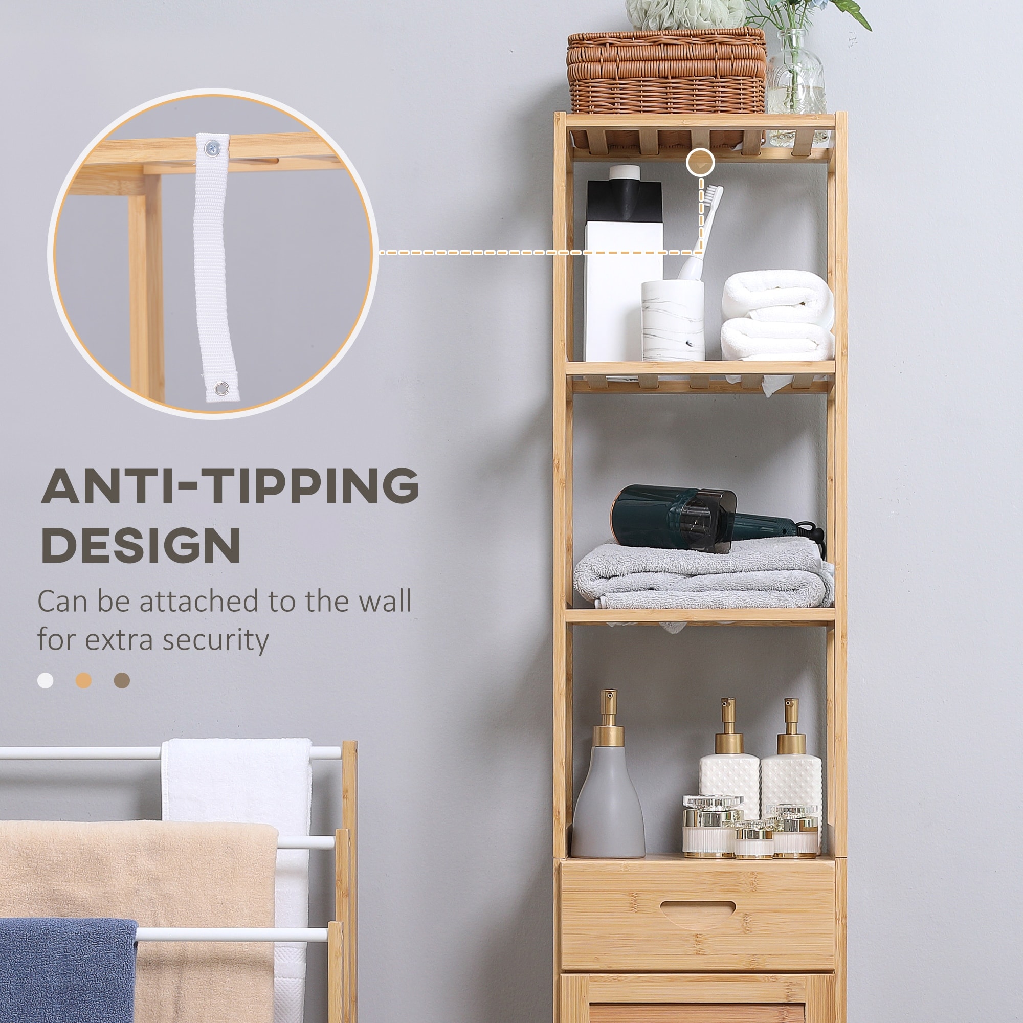 kleankin Tall Bathroom Cabinet with Drawer and Slatted Shelves