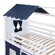 preview thumbnail 8 of 21, Twin Size Bunk Wood House Bed with Elegant Windows, Sills and Tent