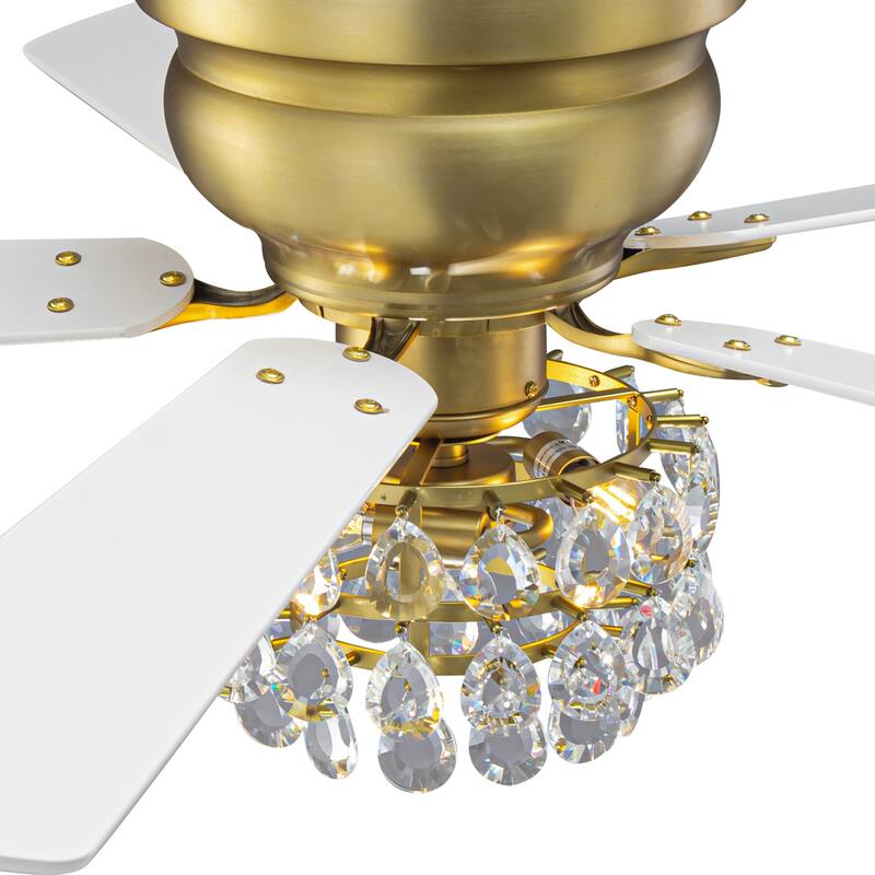 48-inch Modern Brass Crystal Low Profile Chandelier Ceiling Fan with Light and Remote Control - 48"Wx15.1"H