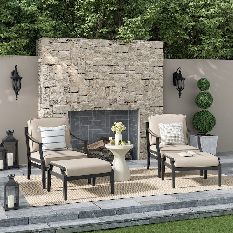 Patio Aluminum Conversation Sofa Set With Sunbrella Cushions - 4-Piece Ottoman