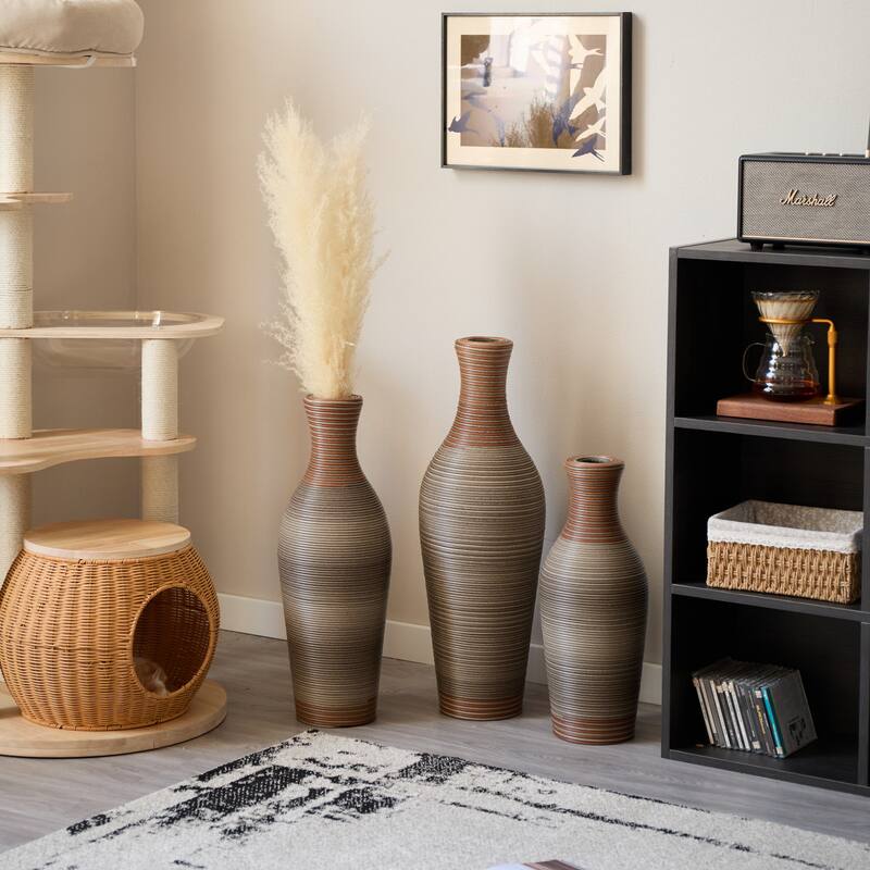 Desktop Vase, Brown Decorative Floor Vase, Classic and Neat Floor Vase, Home Decoration Flower Stand Set of 3 pieces