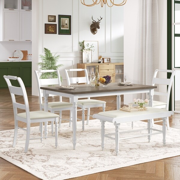 Retro Style 6-Piece Wooden Dining Table Set with Rectangular Table