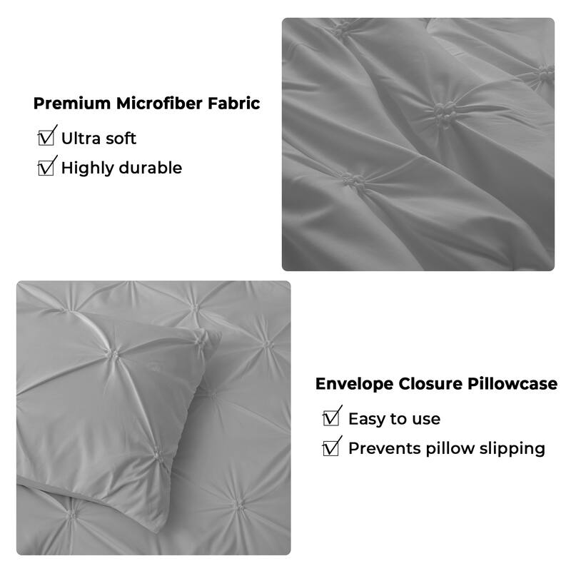3 Piece Reversible Pintuck Pinch Pleat Bohemia and Tufted Clipped Comforter Set