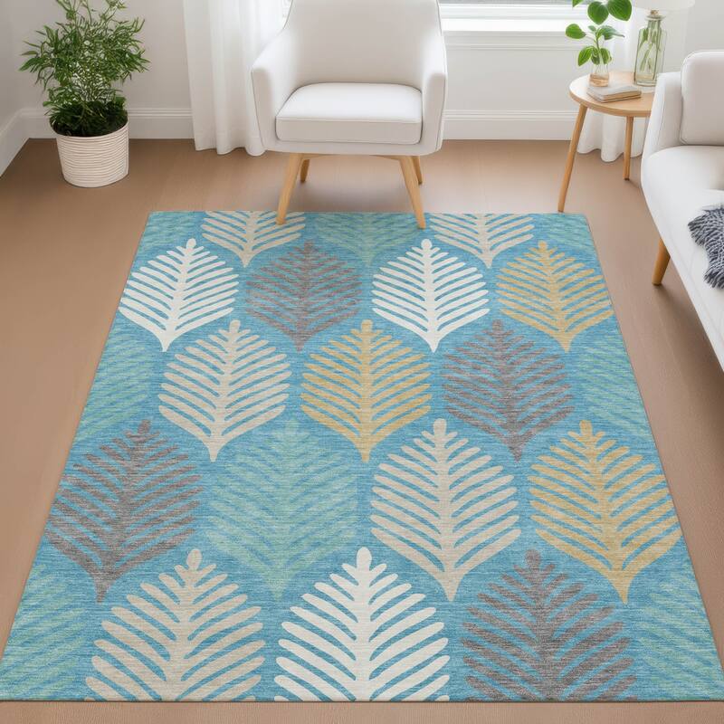 Machine Washable Indoor/ Outdoor Modern Fern Chantille Rug