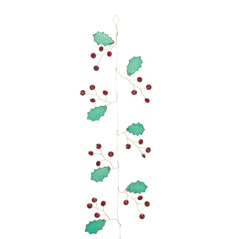 Holly Leaves and Gem Christmas Garlands - 5.5' - Set of 2