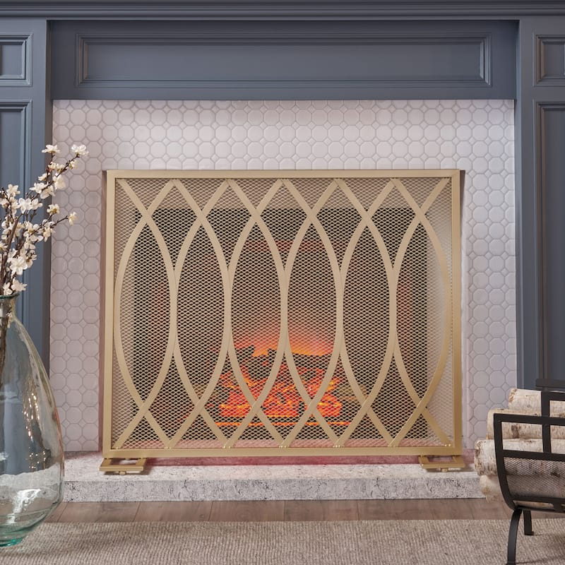 Contemporary Iron Fireplace Screen with Single Panel Design, 30.75\
