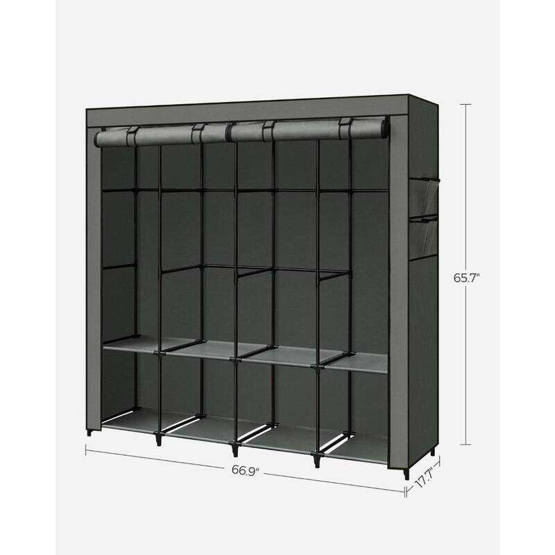 Multi-Section Fabric Closet Organizer with Sturdy Steel Tubes and 4 Convenient Storage Pockets