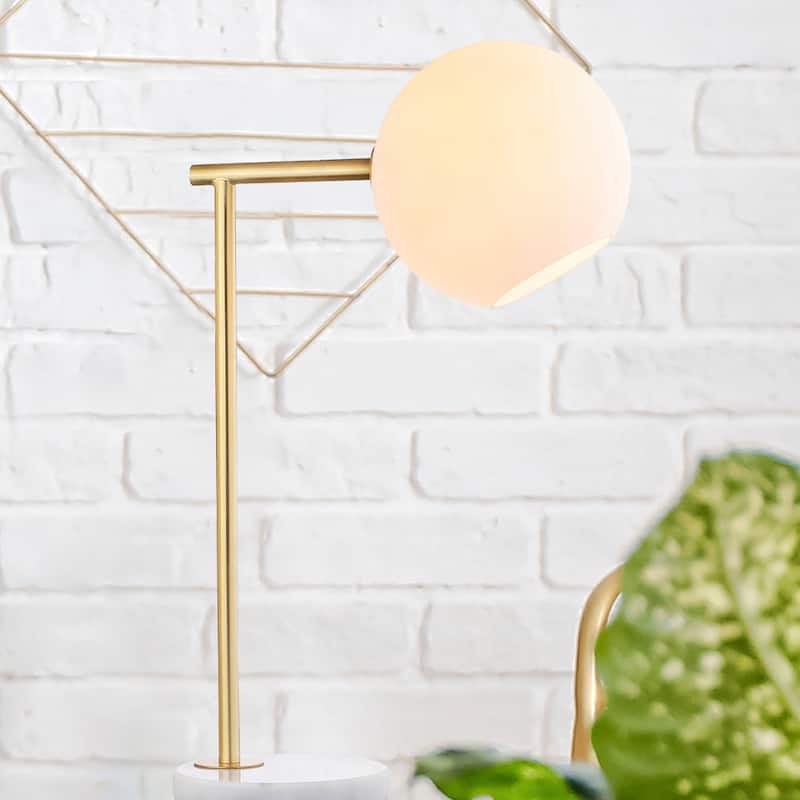 Scarlett 20.5" Metal/Marble LED Table Lamp, Gold/White by JONATHAN Y