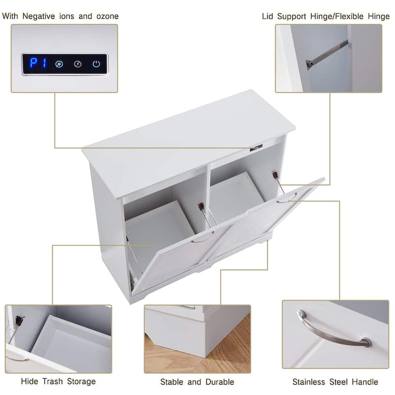 Double Tilt Out Trash Cabinet Free Standing 10 Gallon Recycling Trash Can Cabinet with negative ion and deodorizing function