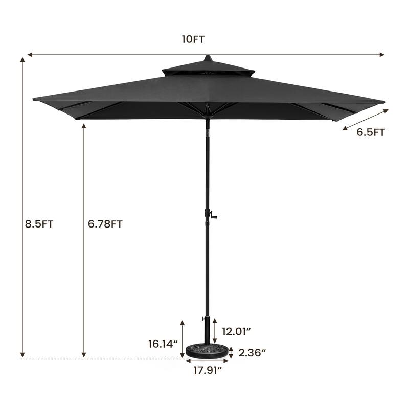 10 x 6.5 Ft Double Top Market Patio Umbrella with Base