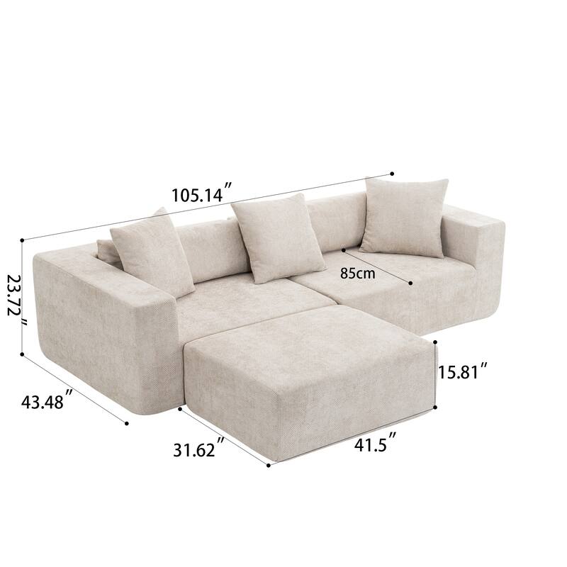 Modular Cross-Section With L-Shaped Lounge Chair, Cloud Sofa,Soft Cushion Sofa - No Installation Required