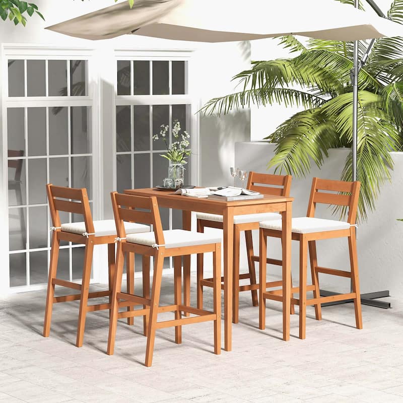 2/4 PCS Outdoor Wood Barstools Wood Bar Height Chairs Cushioned Seat