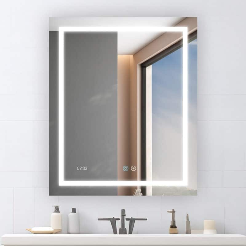 AQUADOM Daytona 30" Led Lighted Mirror for Bathroom Defogger, Digital Clock - 30"x40"x1"