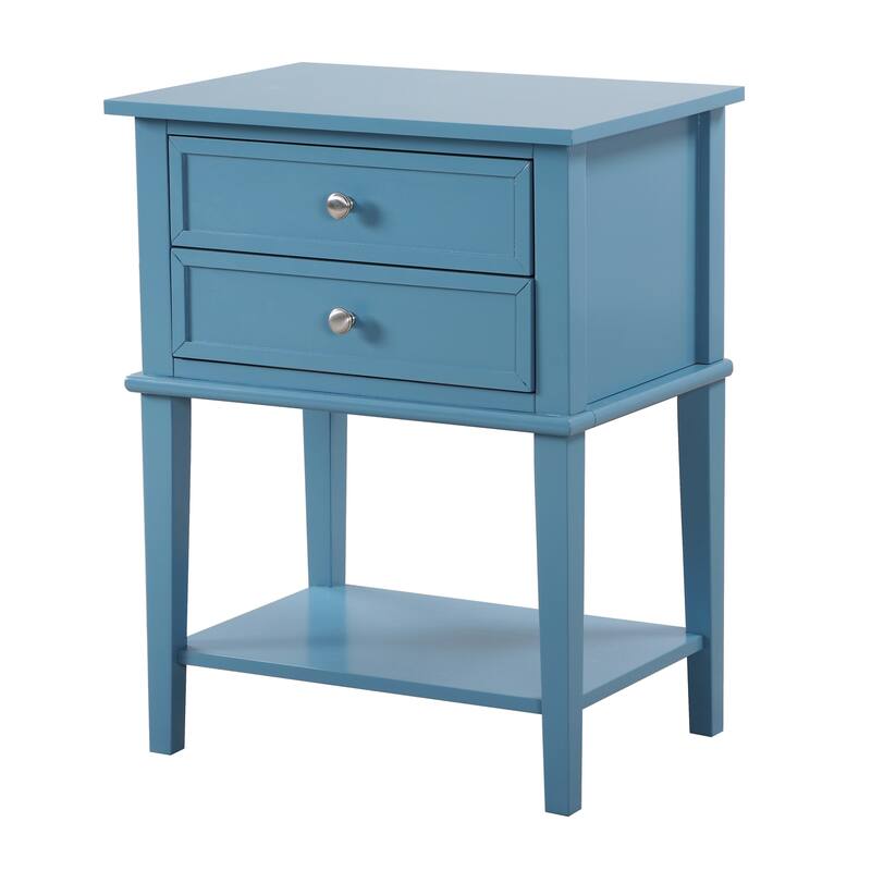 2-Drawer Teal Nightstand with English Dovetail Drawers, 28 Inch Classic Wooden Bedroom Bedside Table