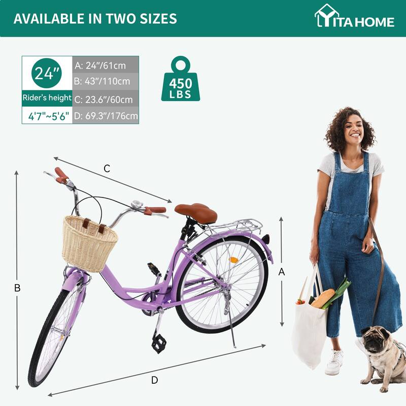 Moasis24/ 26" Cruiser Bike Adjustable Step Through Bike Commute Bike Bicycle