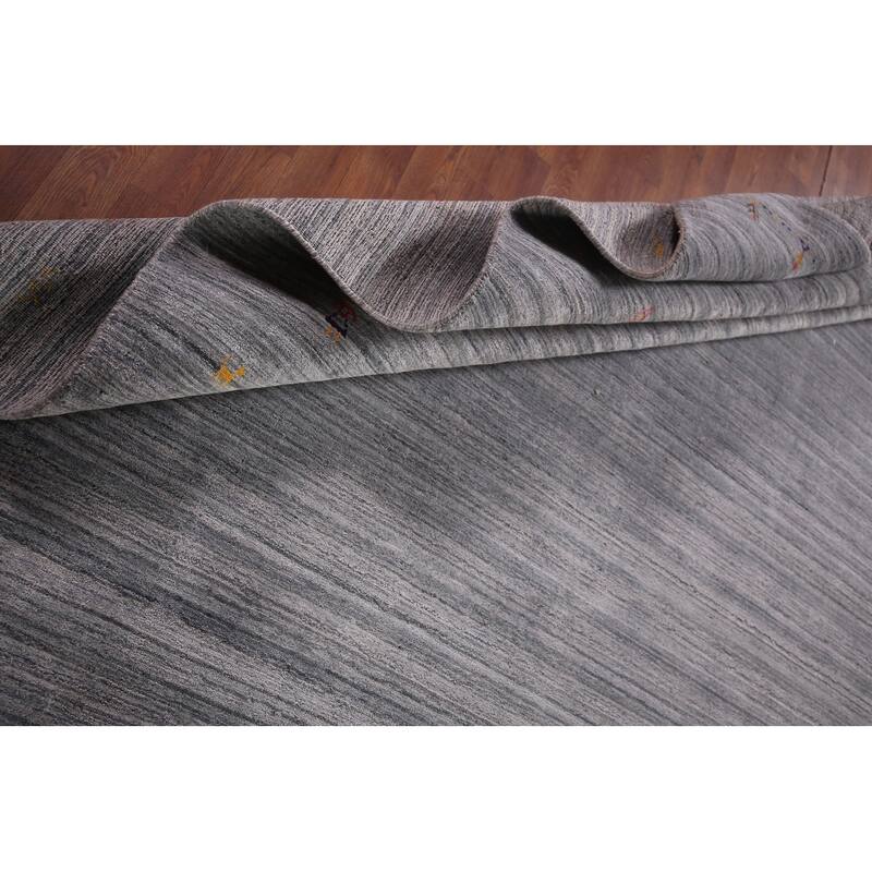 Striped Gray Gabbeh Oriental Area Rug Handmade Wool Carpet - 7'11"x 9'9"