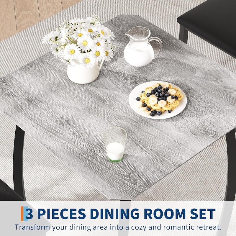 3 Piece Dining Table Set, with Metal Frame & Wood Tabletop