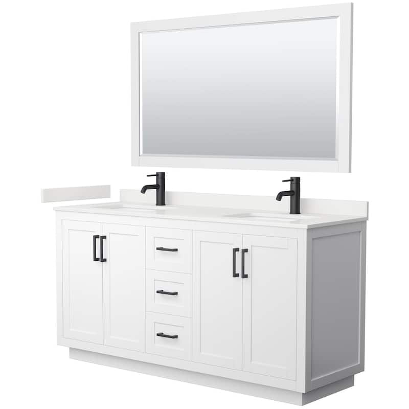 Wyndham Collection WCF292966D-QTZ-UNSM58 Miranda 66" Free Standing - White / White Quartz Top / Matte Black Hardware