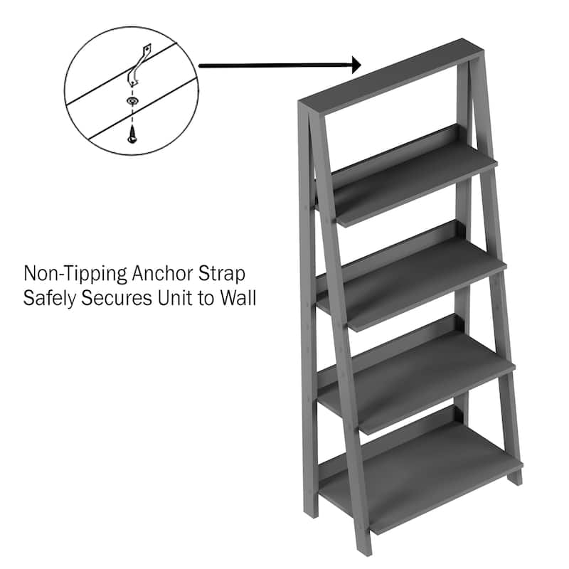 Lavish Home 4-Tiered Freestanding Leaning Look Wooden Ladder Bookshelf