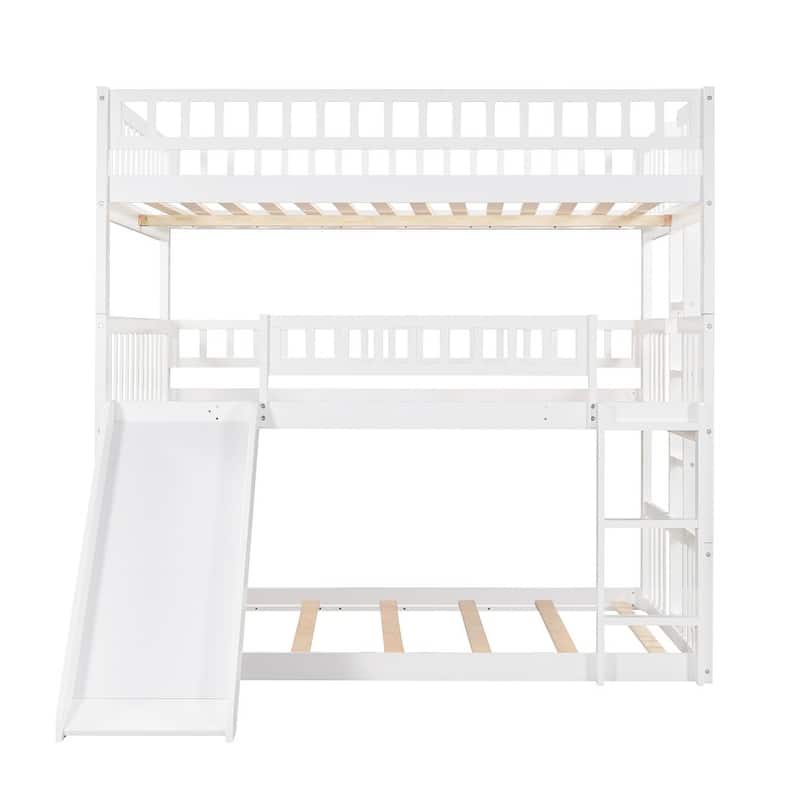 Full-Over-Full-Over-Full Triple Bed with Built-in Ladder and Slide , Guardrails