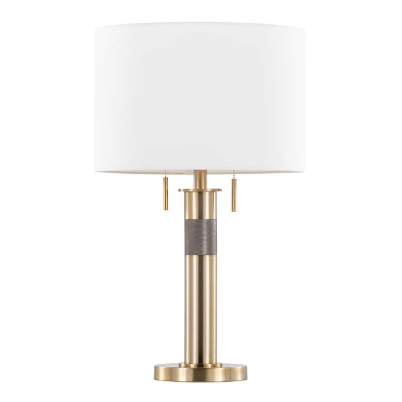 Trophy 27" Glam Table Lamp In Gold Metal And White Linen Shade