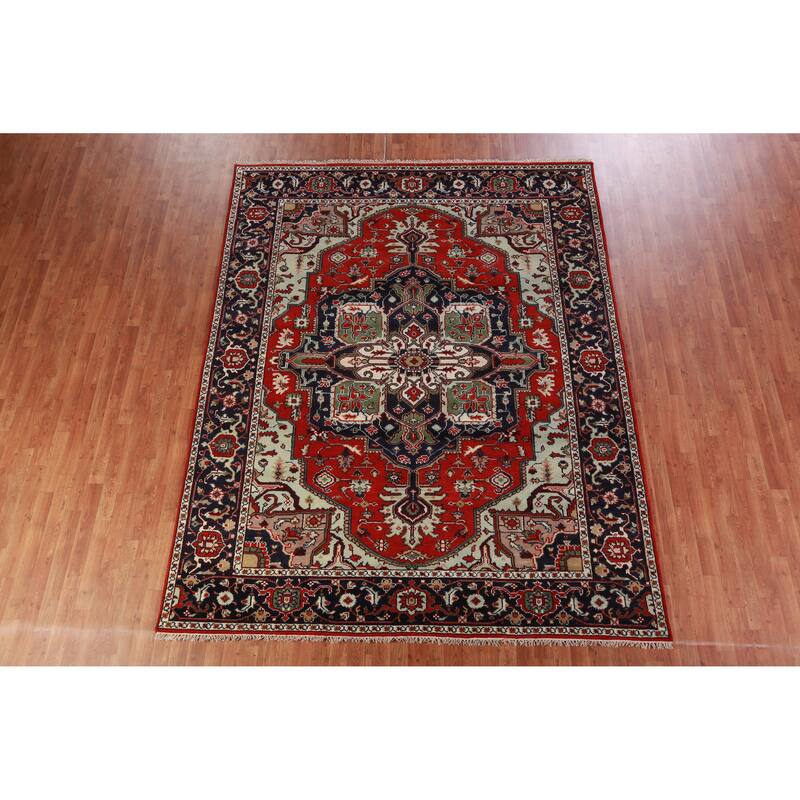Hand Knotted Oriental 100% Wool Carpet Traditional Medallion Red Heriz (serapi) Area Rug - 10' 0'' X 7' 11''