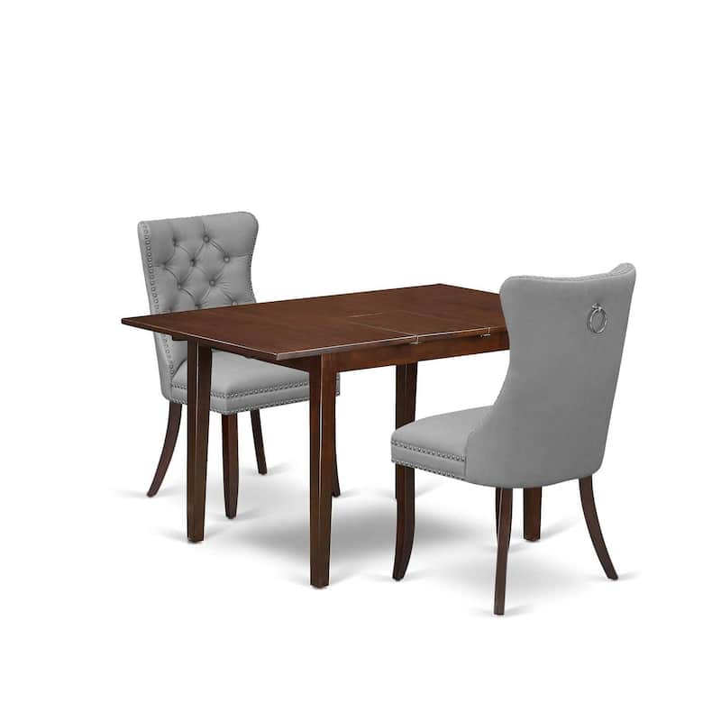 HomeStock 3-Pc Mahogany Finish Rectangular Solid Wood Top With Butterfly Leaf Dining Table Set