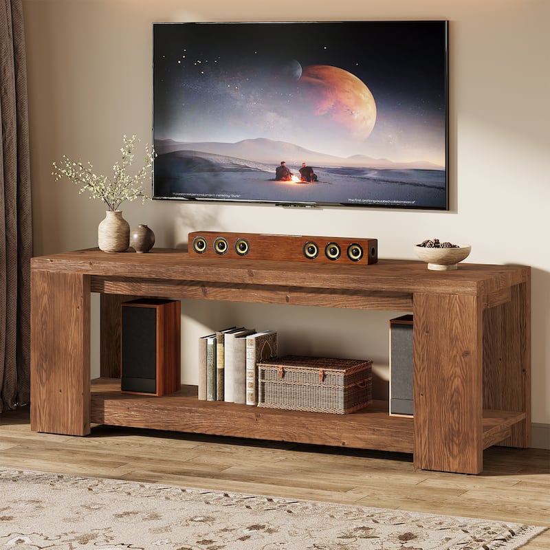 Solid Wood TV Stand, Media Console with Open Shelves, TV Entertainment Center Living Room Bedroom Accent Television Stand - Brown