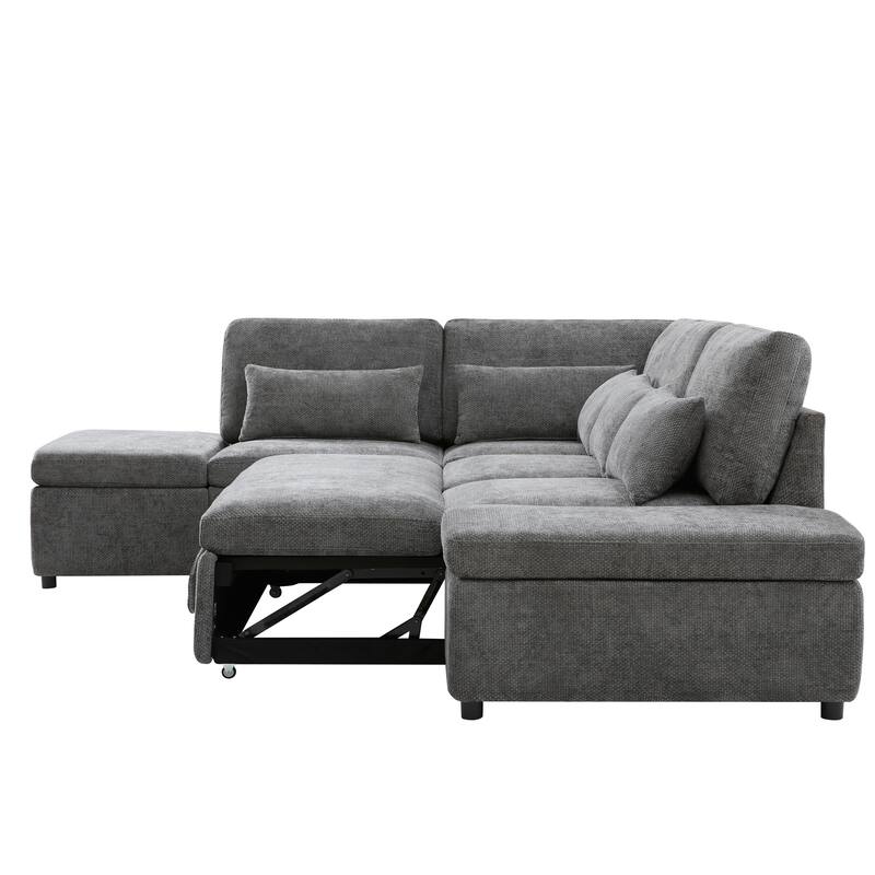 Modular Pull-Out Sectional Sofa Bed with Adjustable Charging Armrest and Storage Ottoman for Living Room Apartment